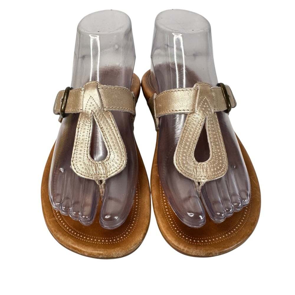 Olukai Lanakila Gold Leather Comfort Flip Flop Sandals Walking Beach Travel 7